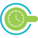 Eine Uhr auf einem grünen Kreis umgeben von einem blauen Kreis