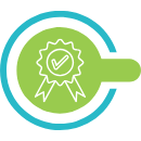 Schleife auf einem grünen Kreis umgeben von einem blauen Kreis